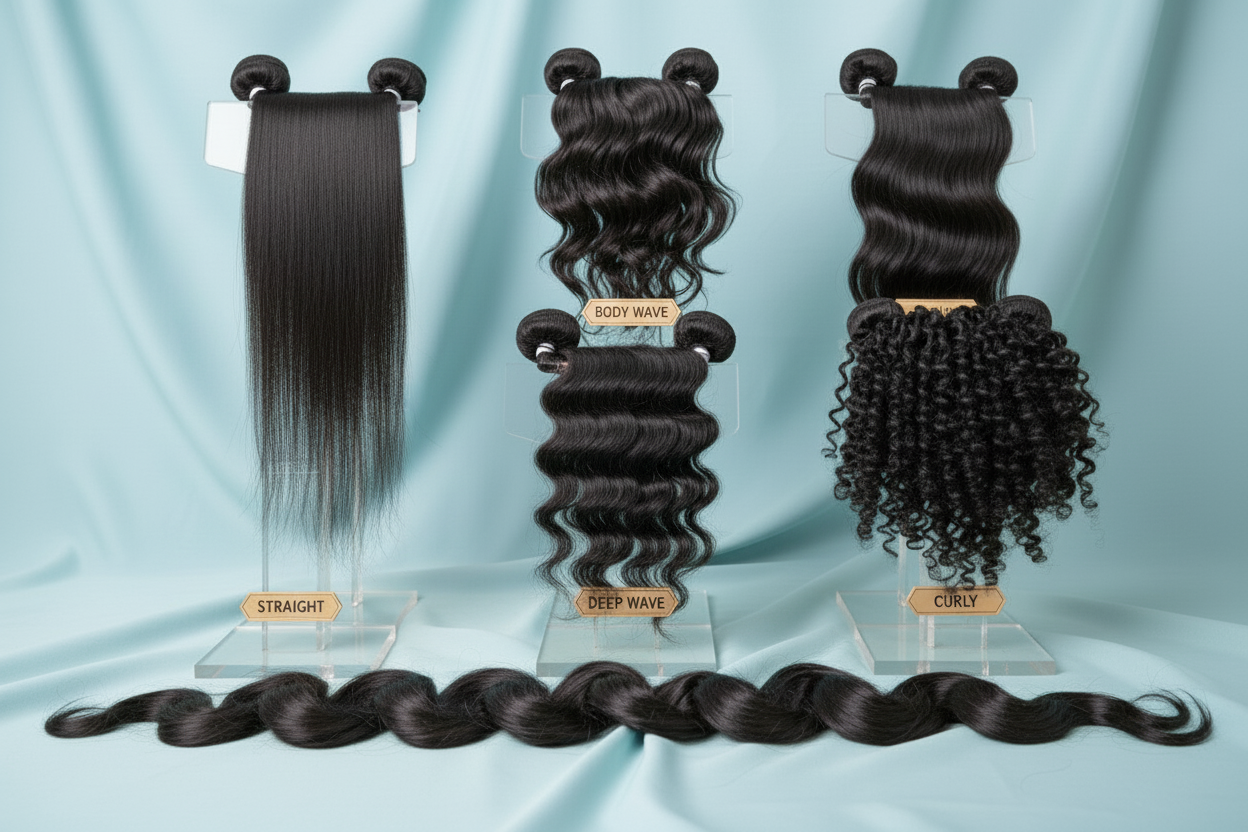 black hair weave types pink background